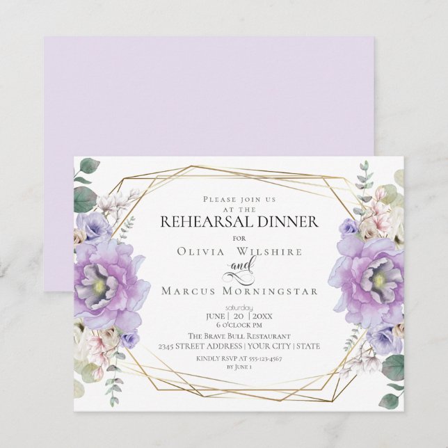 Convites Ensaio De Casamento | Lavanda de Peões de Aquarela (Frente/Verso)