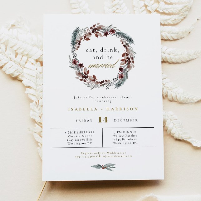 Convites Ensaio de Casamento NOEL Rustic Winter Pine Jantar (Criador carregado)