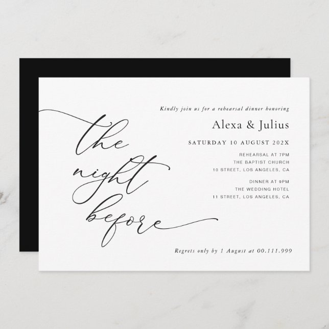 Convites Ensaio De Casamento Preto-Branco Com Letras Modern (Frente/Verso)