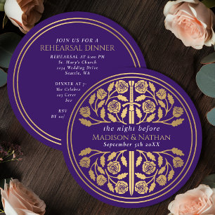 Convites Ensaio de Casamento Real com Espada de Ouro Roxo 