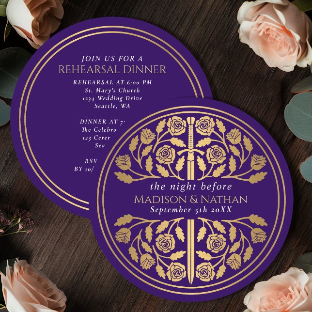 Convites Ensaio de Casamento Real com Espada de Ouro Roxo  (Criador carregado)