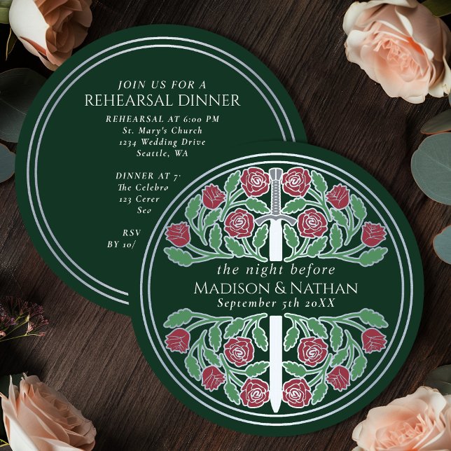 Convites Ensaio de Casamento Real com Espada Prateada Verde (Criador carregado)