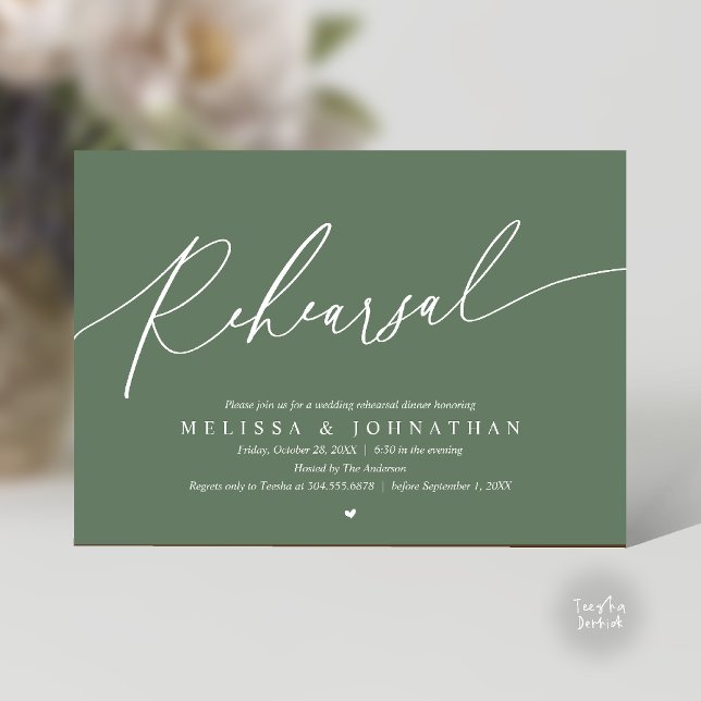 Convites Ensaio de Casamento Romântico Moderno Jantar Dança (Modern Romantic Rehearsal Wedding Dinner Dancing Invitation Card in Sage Green)