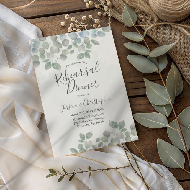 Convites Ensaio de Casamento Rústico Eucalipto Sage Verde (Criador carregado)