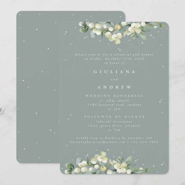 Convites Ensaio de Casamento Seafoam Snowberry+Eucalipto (Frente/Verso)