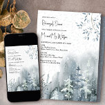 Convites Ensaio de Casamentos no inverno de Aquarela da Flo<br><div class="desc">Ensaio de casamentos no inverno janta convite à aquarela floresta de neve, folhas delicadas e morangos. O design tem uma paleta colorida de azul empoeirado, azul ardente, cinza azul e branco. É personalizado em letras modernas escritas à mão e tipografia elegante clássica. Perfeito para o inverno, casamento de férias ou...</div>