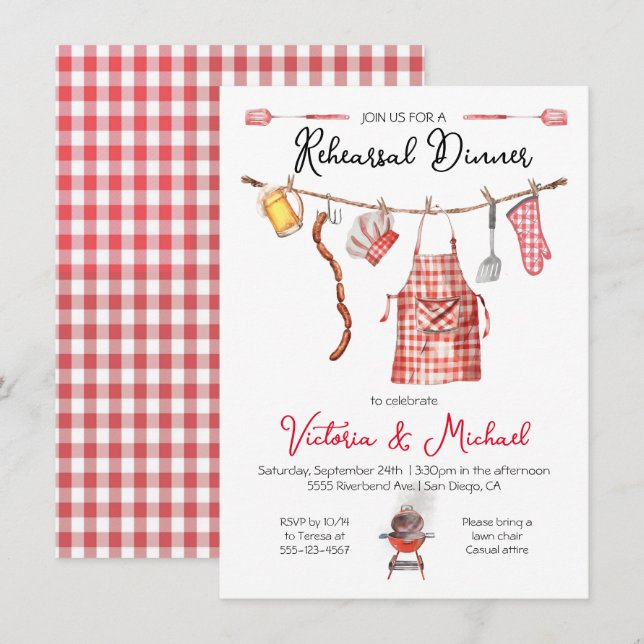 Convites Ensaio de CHURRASCO de Barbecue Janto vermelho Gin (Frente/Verso)