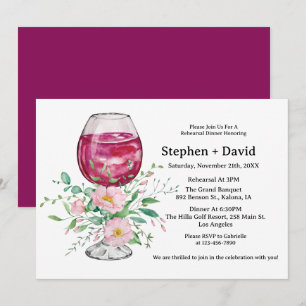 Convites Ensaio de Jantar Floral de Cálice de Vinho Aquarel
