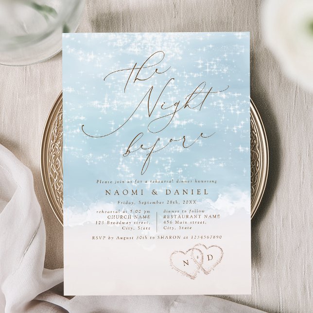 Convites Ensaio de Jantar Moderno com Corações na Areia (Modern Script Sand Hearts Beach Rehearsal Dinner Invitation)