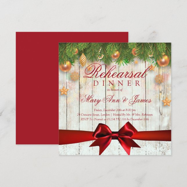 Convites Ensaio de Natal Elegante Janta Decor Dourado (Frente/Verso)