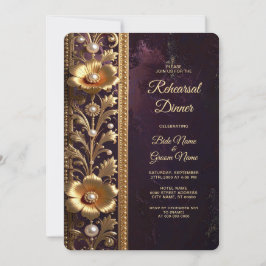 Convites Ensaio de Ornamento Floral Dourado com Pérolas