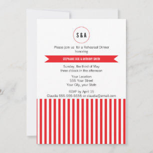 Convites Ensaio de padrão de listras brancas e vermelhas do