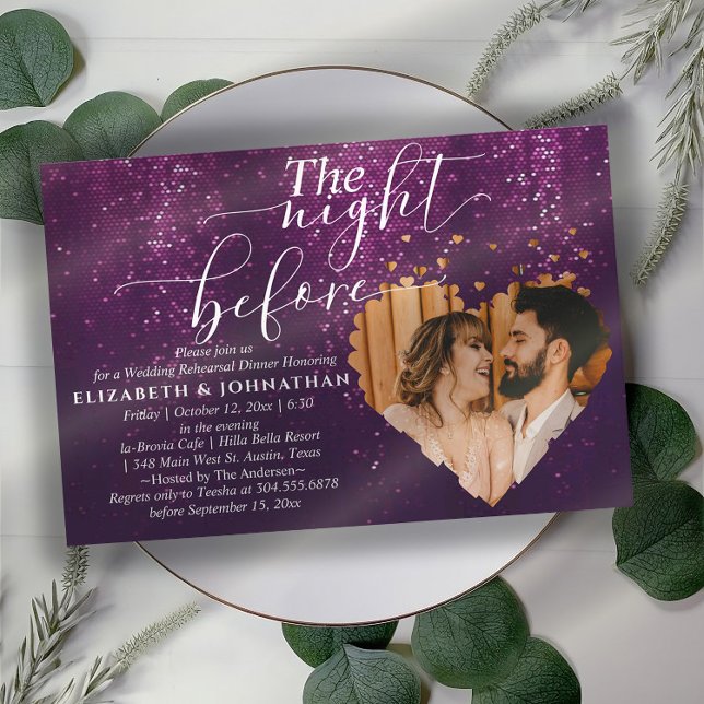 Convites Ensaio de Sparkles roxos Janta Noite Antes (Criador carregado)