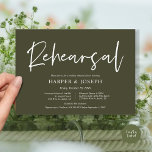 Convites Ensaio e Janta do Casamento Moderno, Olive Green<br><div class="desc">Anuncie sua alegria para sempre em estilo com o nosso moderno tema design de ensaio de casamento (ensaio). É ideal para casais que decidiram celebrar a noite antes do seu grande dia. Com seu design sofisticado, mas lúdico, este convite certamente define o tom de um evento inesquecível. O cartão de...</div>