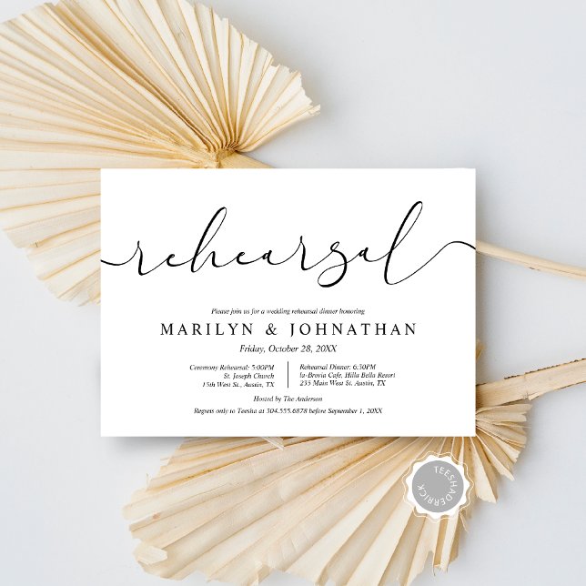 Convites Ensaio e Janto de Casamento, mínimo moderno (Wedding Rehearsal and Dinner Invitation Card, Modern minimal Theme, Downloadable)
