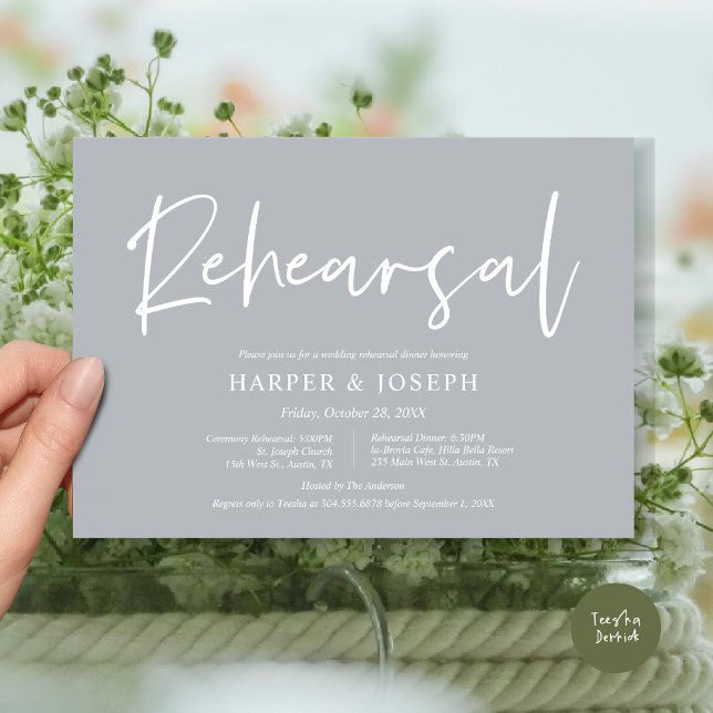 Convites Ensaio e Janto de Casamento Moderno, Cinza Chill (Wedding Rehearsal and Dinner Invitation Card, PDF, Modern Minimalist Elegant, in Chill Grey)