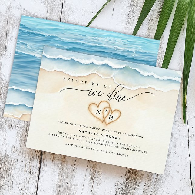 Convites Ensaio em Praia Janta Aquarela Oceano (Beach Wedding Rehearsal Dinner Invite)