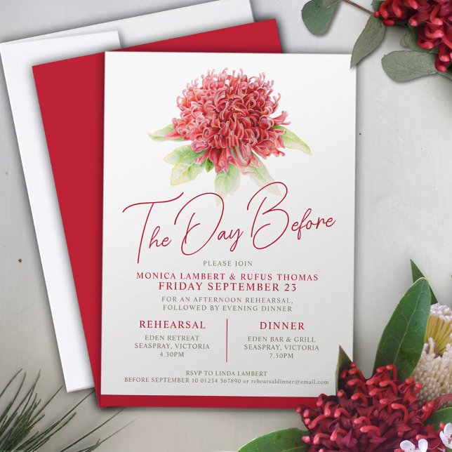 Convites Ensaio floral Red Waratah dia antes do casamento (Criador carregado)