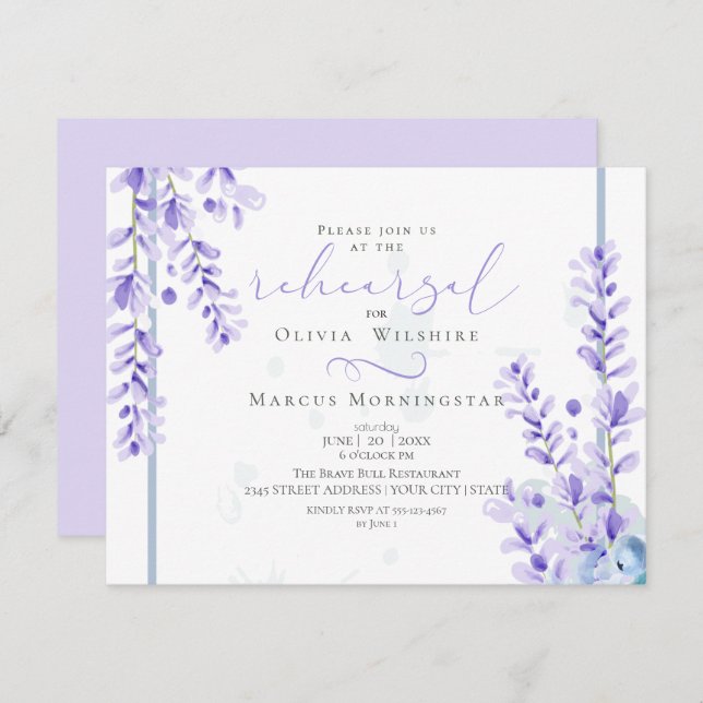 Convites Ensaio | Lavanda de aquarela — Azul-poeirento (Frente/Verso)