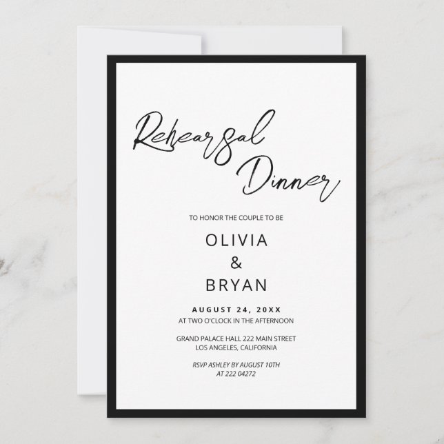 Convites Ensaio Minimalista de Script Preto (Frente)