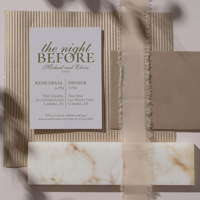 Convites Ensaio Na Noite Antes Do Casamento Verde Oliva  (Modern Elegant Mousse Brown Wedding Suite Theme with options to personalize for your special day.)
