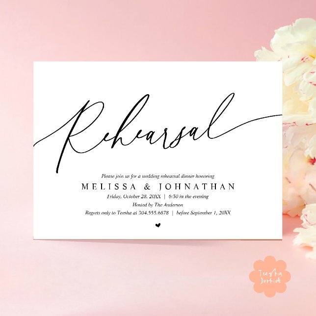 Convites Ensaio Romântico Moderno Jantar de Noivado Dança (Modern Romantic Rehearsal Wedding Dinner Dancing Invitation Card in Black and White)
