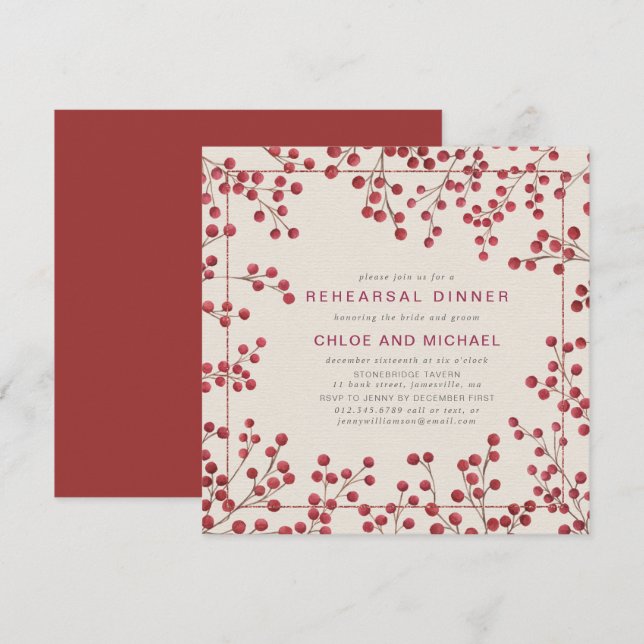 Convites Ensaio Russo de Casamento no inverno de Berry Verm (Frente/Verso)