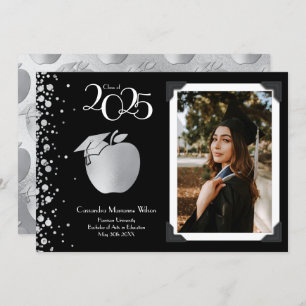 Convites Ensino de Professores Graduação em Prata Preto