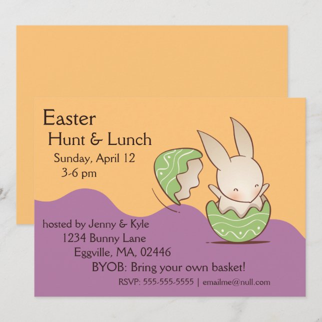 Convites Entalhe coelho bonito, ovo verde de páscoa (Frente/Verso)