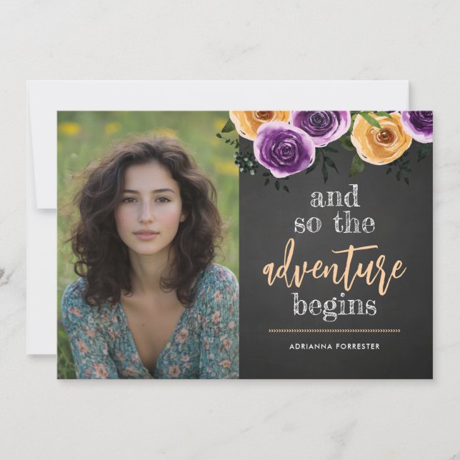 Convites Então A Aventura Começa A Foto De Formando Floral (Frente)