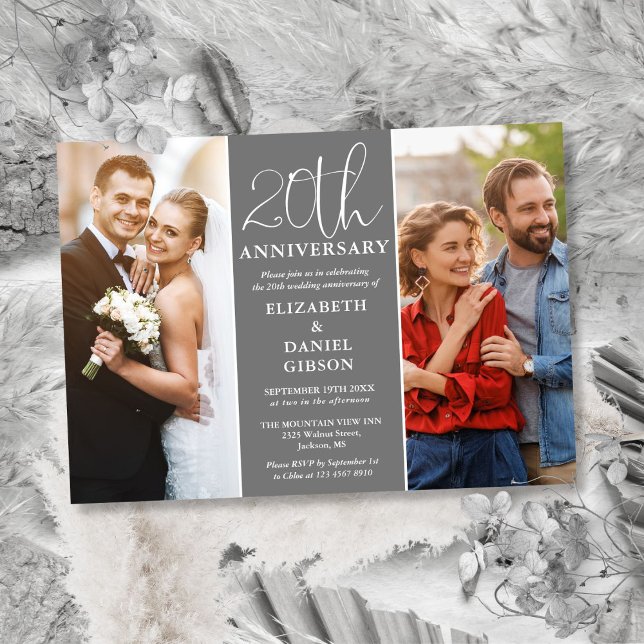 Convites Então E Agora 2 20 Foto Aniversário De Casamento (Then And Now 2 Photo 20th Wedding Anniversary Invitation)