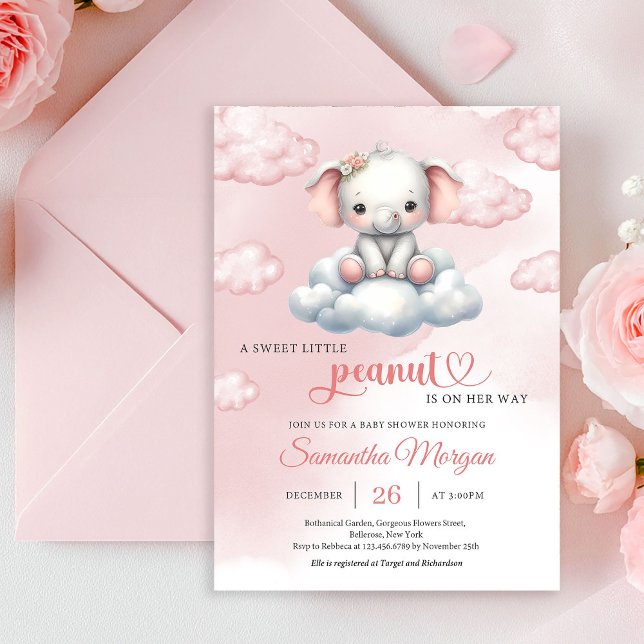 Convites Então, elefante de bebê giro em amendoim de nuvem (So Cute baby elephant on cloud little peanut Invitation)