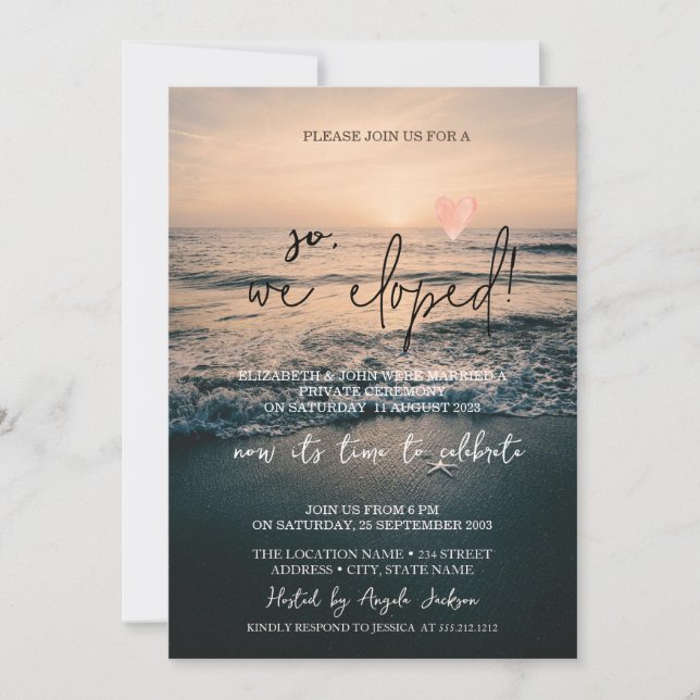Convites Então Nós Fugimos, Casamento em Elopement de Praia (Frente)