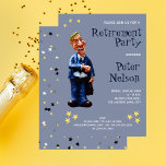 Convites Entidade de Aposentadoria Funny Funcionário<br><div class="desc">Reúna amigos, família e colegas de trabalho, para celebrar a aposentadoria de uma pessoa especial com esse Convite de festas de aposentadoria engraçado. Projetado com uma imagem de desenho animado do empresário, texto colorido, fundo e estrelas, este cartão é fácil de personalizar. Basta inserir seus detalhes em nosso modelo fácil,...</div>