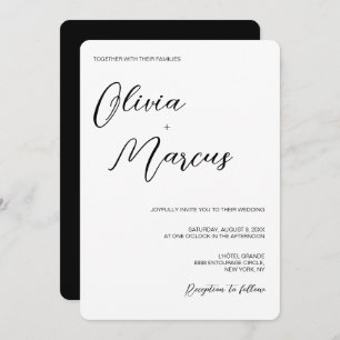 Convites Entourada de Casamento de Script Chic Preto Elegan
