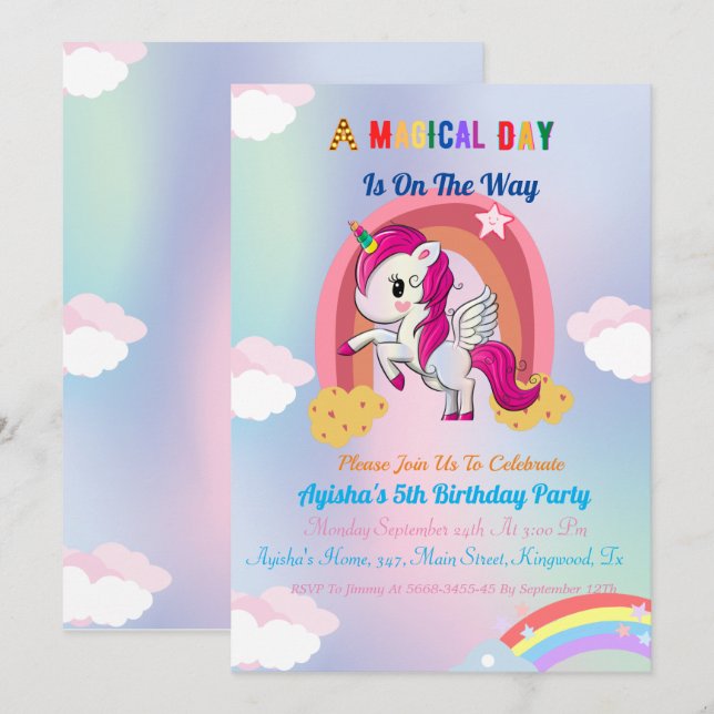 Convites Entrada de Festa de aniversário Unicorn 5 personal (Frente/Verso)
