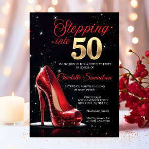 Convites Entrando nos 50 ANIVERSÁRIO Sapatos Vermelhos de S