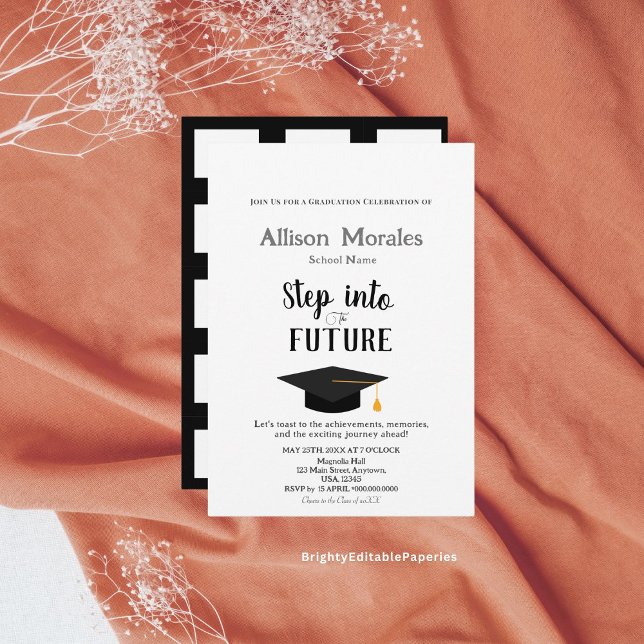 Convites Entre no Futuro Graduação Clássica Simples (Personalize your journey with our classic graduation invitation.)