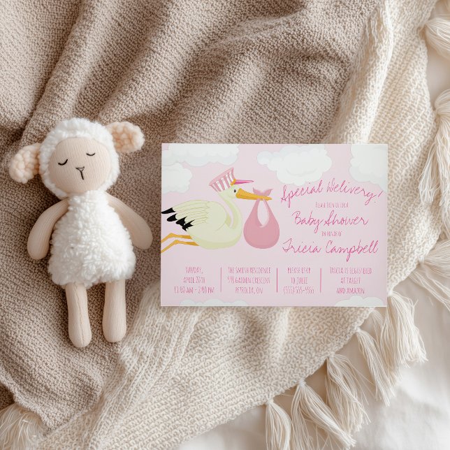 Convites Entrega Especial!  Chuveirinho de Bebê Pink Stork (Criador carregado)