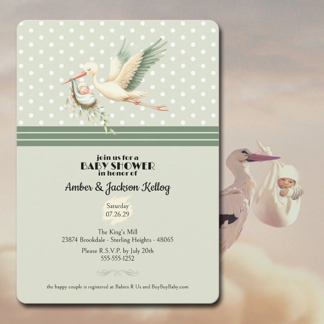 Convites Entrega Especial do Chá de fraldas Stork (Prepare for your Special Delivery with these lovely baby shower invites from Night and Day Designs.)