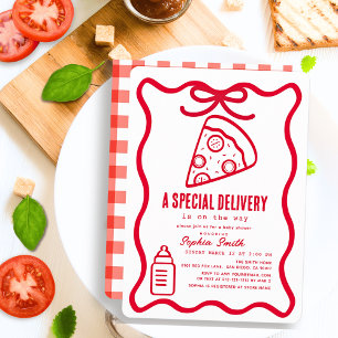 Convites Entrega Especial Vermelho Desenhado à Mão Pizza Ch