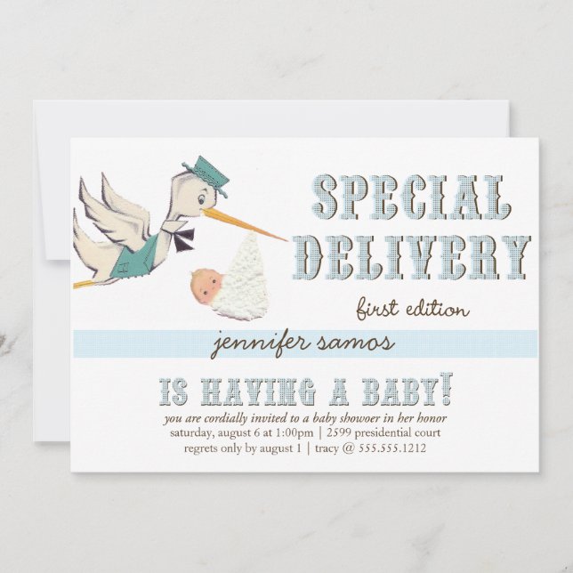 Convites Entrega Especial - Vintage Stork (Frente)