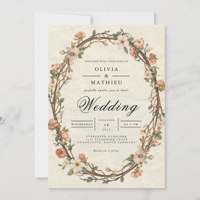Convites Envelhecimento Bloom Oval Floral Casamento (Frente)