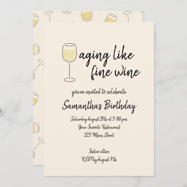 Convites Envelhecimento Como Vinho Belo Vinho Branco Vidro  (Frente/Verso)