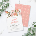 Convites Envio Floral Sweet De Peach Delicate Dezesseis<br><div class="desc">Este Convite de aniversário Delicate Floral Sweet 16 apresenta um delicado padrão de cor d'água floral e bolinhas de pêssego ao contrário. É um convite perfeito para uma primavera ou festa de aniversário de verão. Personalize este convite substituindo o texto do marcador de posição no modelo para adicionar suas informações....</div>