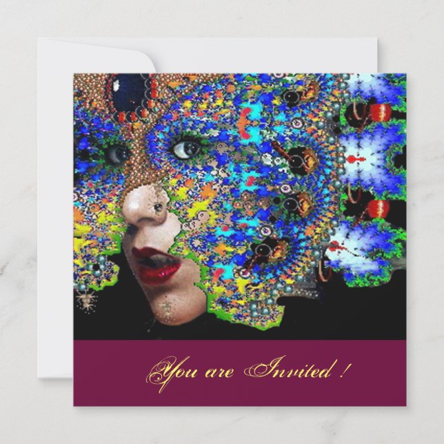 Convites EPHEMERAL doce 16 bola de mascarada, máscara azul (Frente)