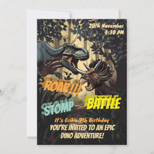 Convites Epic Dinossaur Stomp, Roar e Batalha de Aniversári