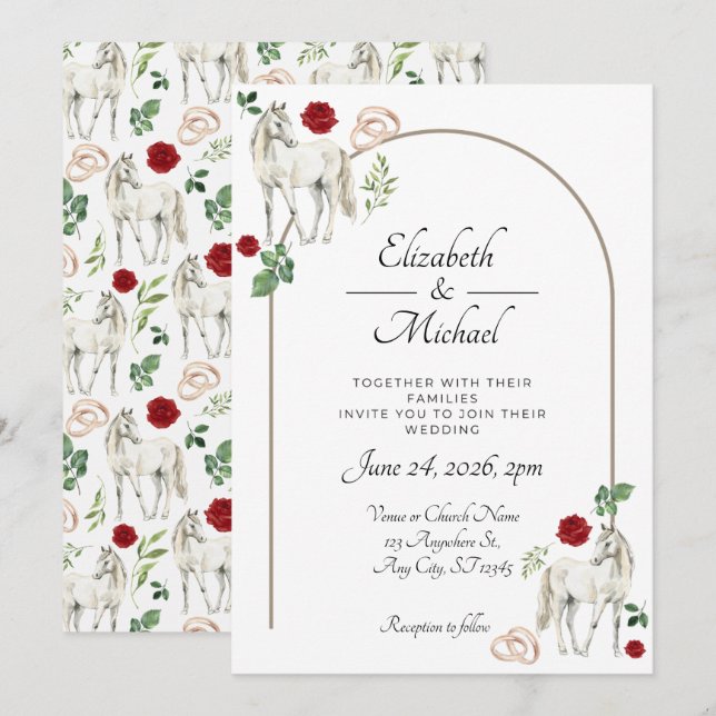 Convites Equestrian Red Floral Rustic Wedding (Frente/Verso)
