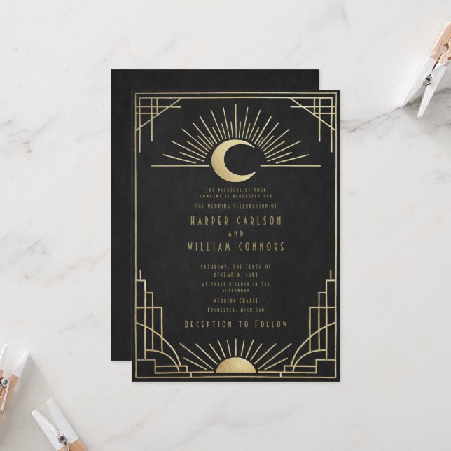 Convites Equinox Art Deco celestial wedding Invitation (Frente/Verso In Situ)