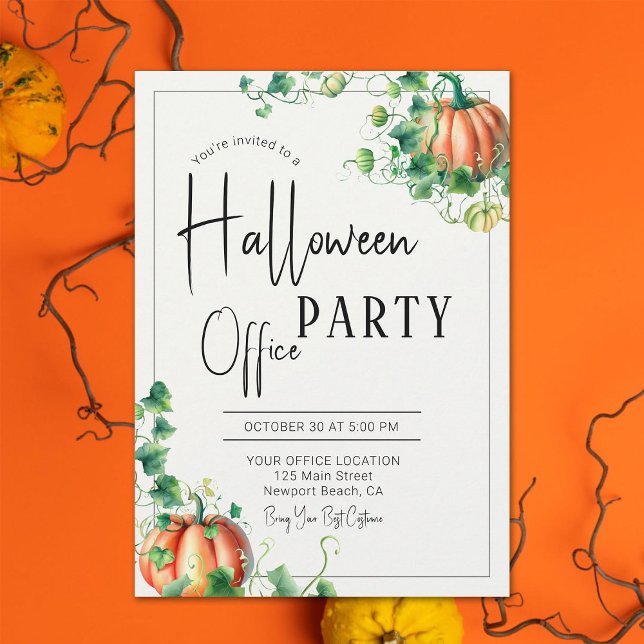 Convites Equipe de diversão do Escritório do Halloween Chic (halloween office corporate business party invitation pumpkin vines botanical frame elegant modern )